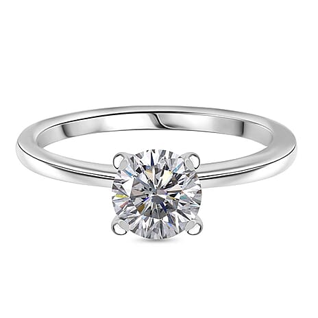 Moissanite Solitaire Ring in Rhodium Overlay Sterling Silver