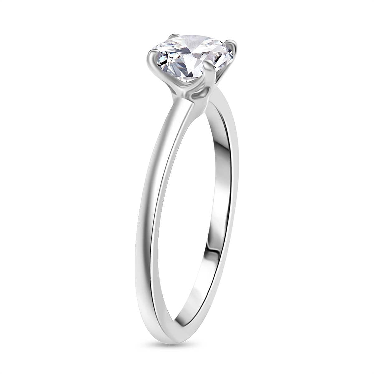 Moissanite Solitaire Ring in Rhodium Overlay Sterling Silver