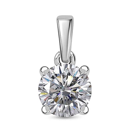 Moissanite Solitaire Pendant in Rhodium Overlay Sterling Silver