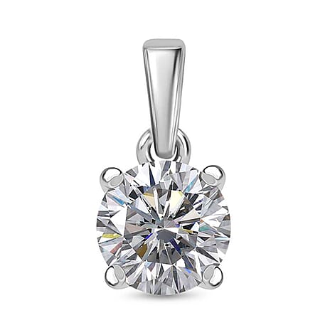 Moissanite Solitaire Pendant in Rhodium Overlay Sterling Silver