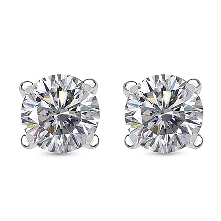 Moissanite Stud Earrings in Rhodium Overlay Sterling Silver