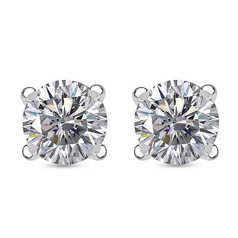 Moissanite Stud Earrings in Rhodium Overlay Sterling Silver