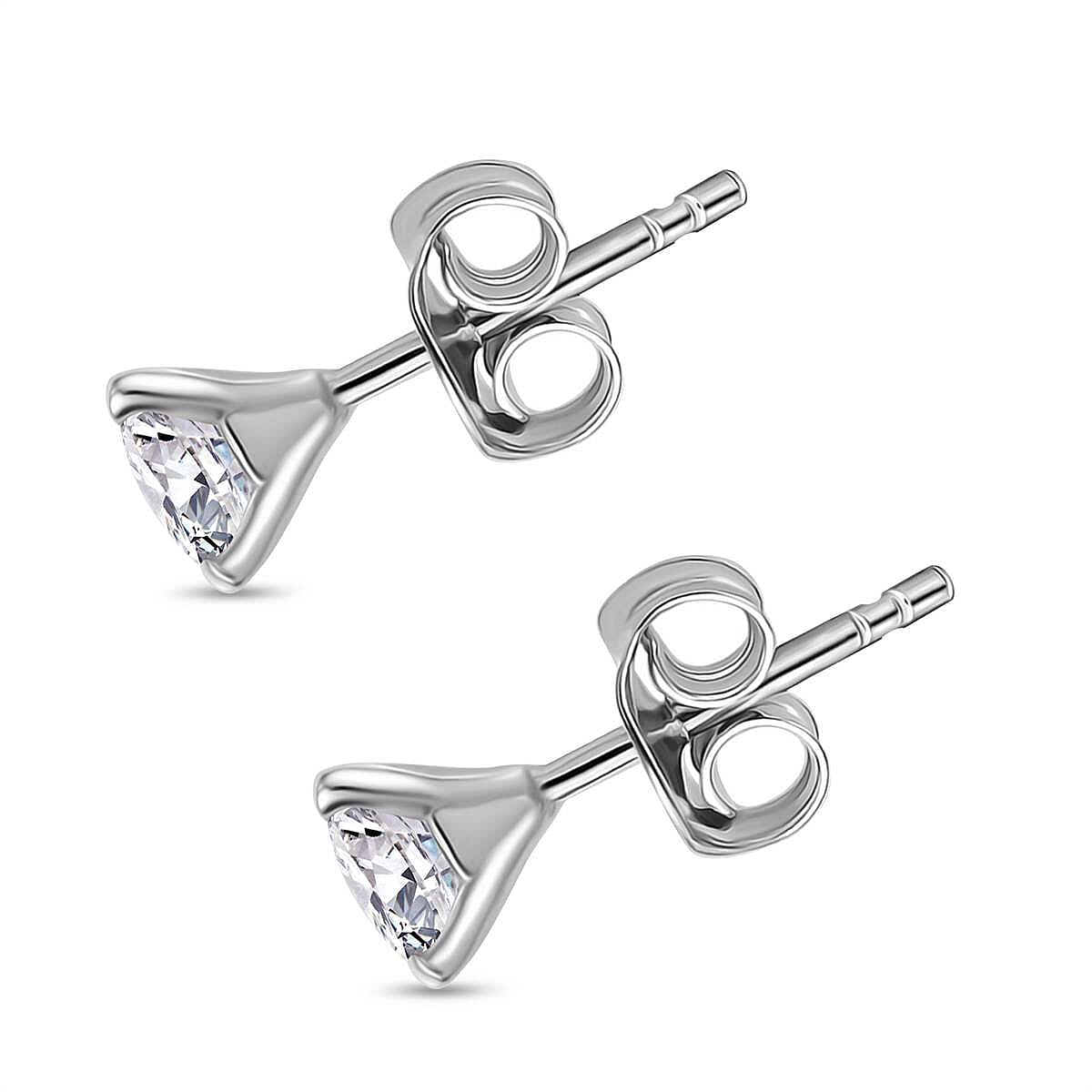 Moissanite Stud Earrings in Rhodium Overlay Sterling Silver