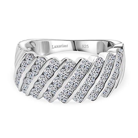LUXURIANT Lab Grown Diamond (SI G/H) Ring in Rhodium Overlay Sterling Silver 1 Ct.