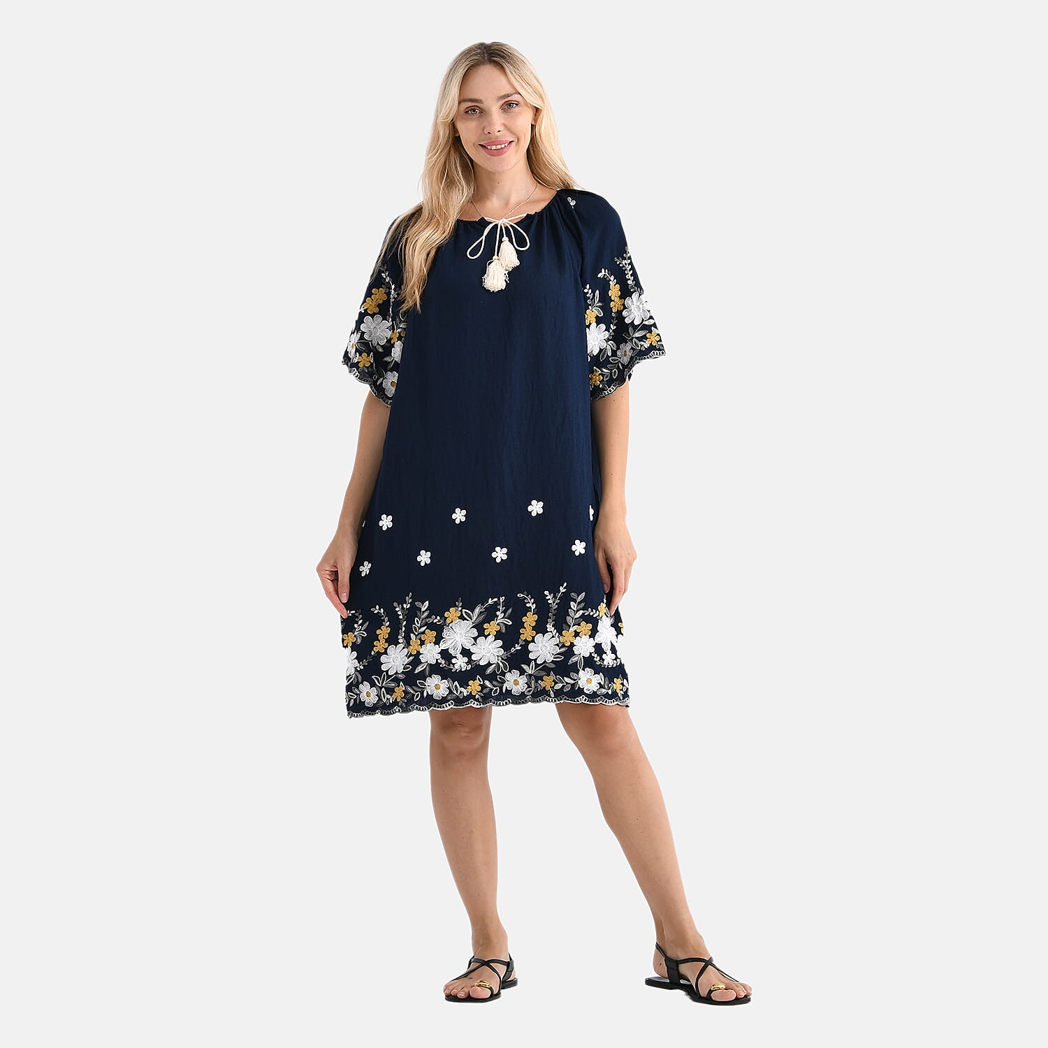 LA MAREY Cotton Blend Embroidered Dress