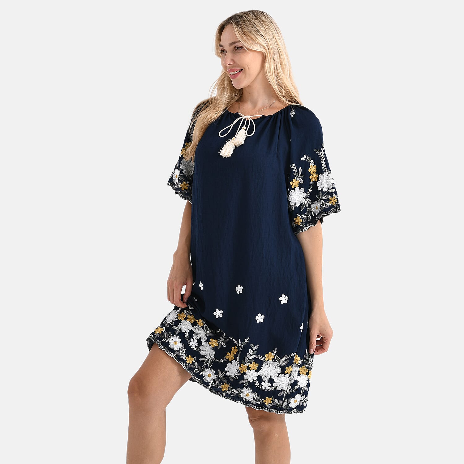 LA MAREY Cotton Blend Embroidered Dress