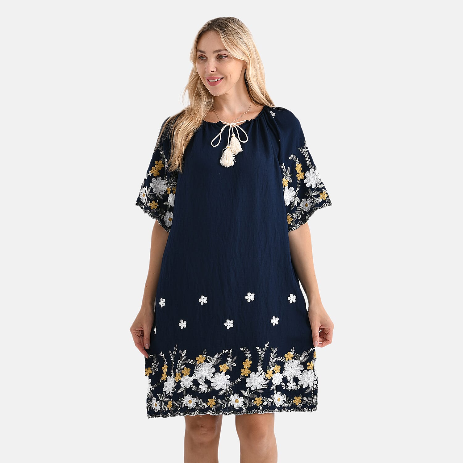 LA MAREY Cotton Blend Embroidered Dress