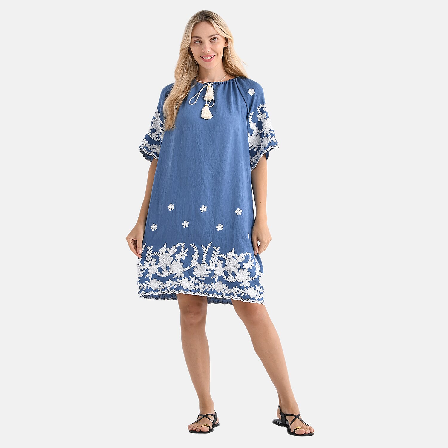 LA MAREY Cotton Blend Embroidered Dress