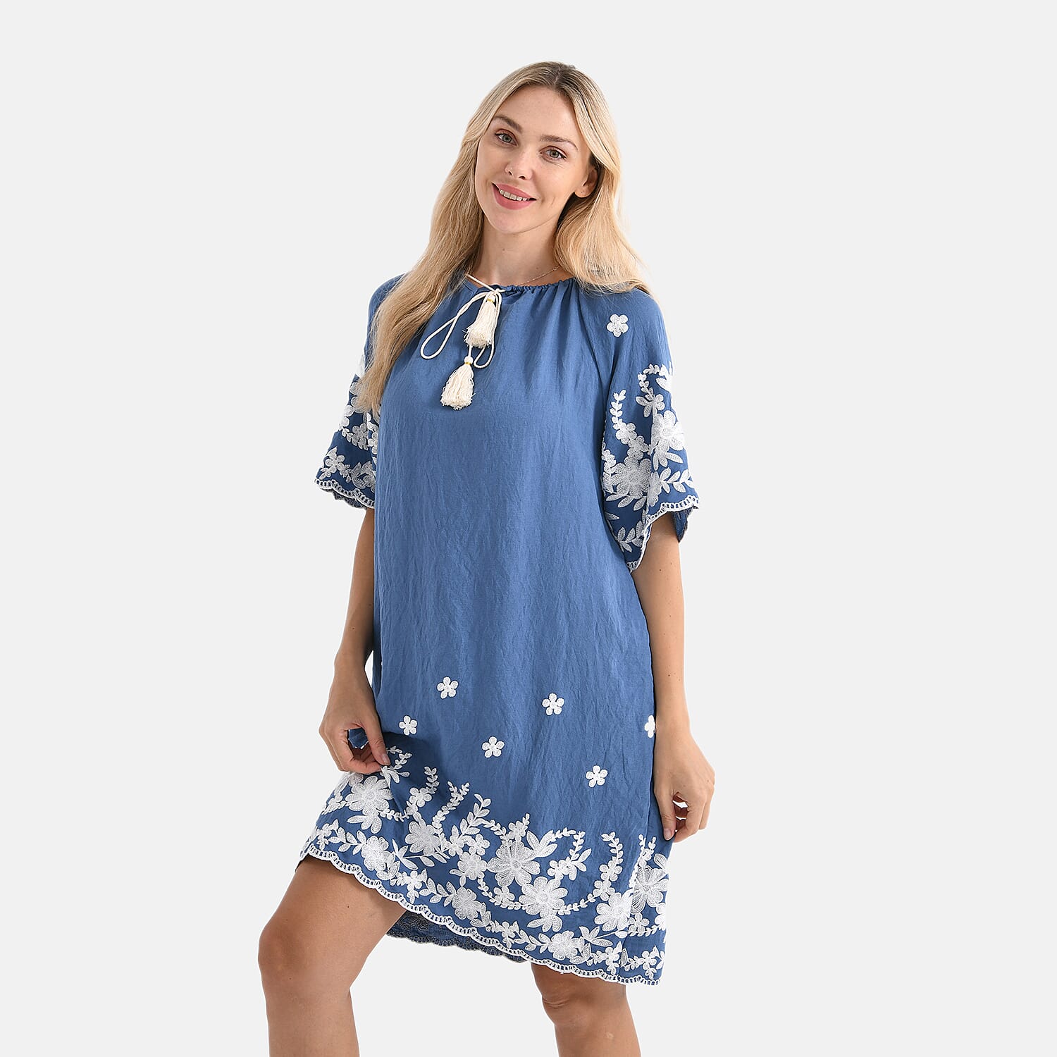 LA MAREY Cotton Blend Embroidered Dress