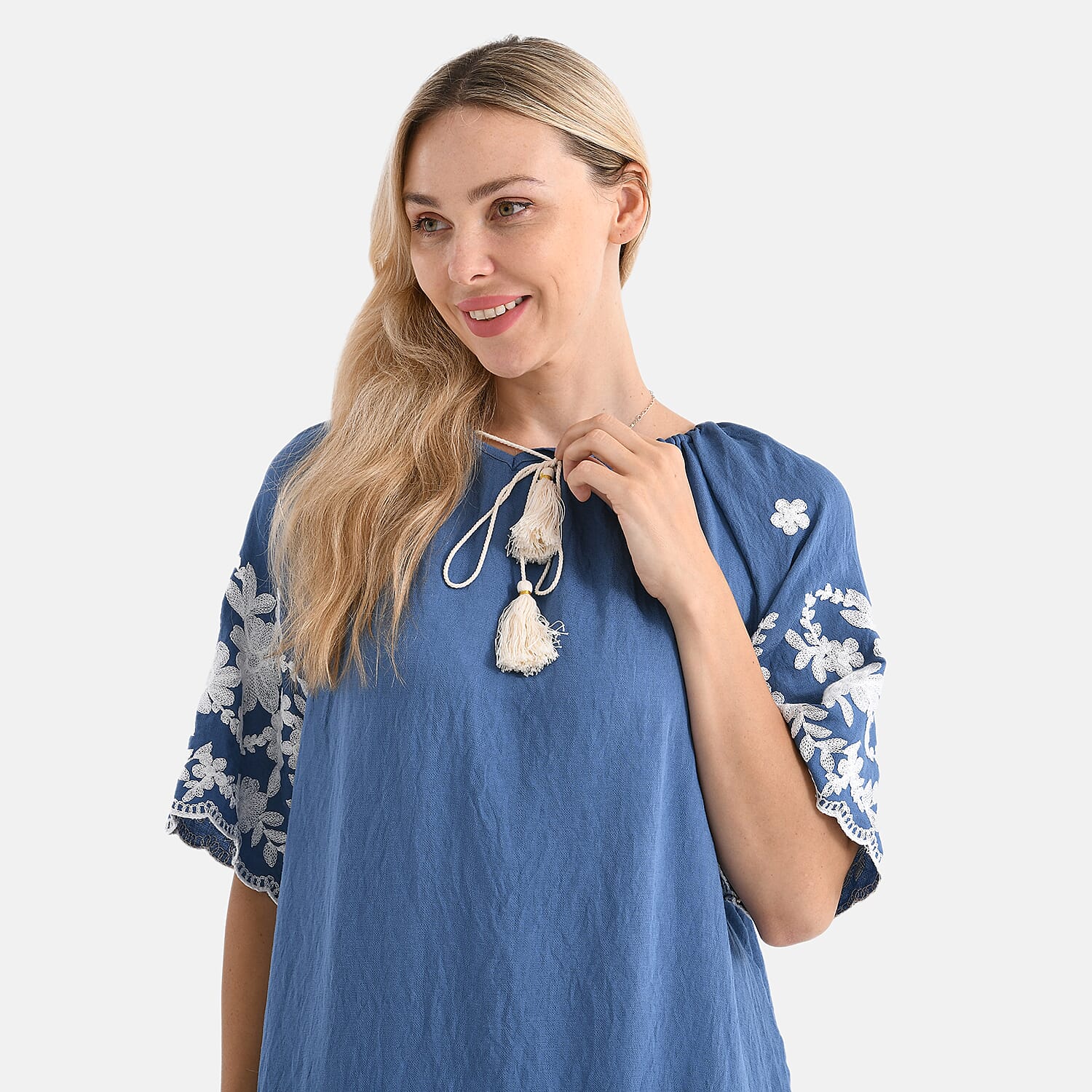 LA MAREY Cotton Blend Embroidered Dress