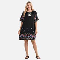 LA MAREY Cotton Blend Embroidered Dress (Size S-M, 8 to 14) - Black