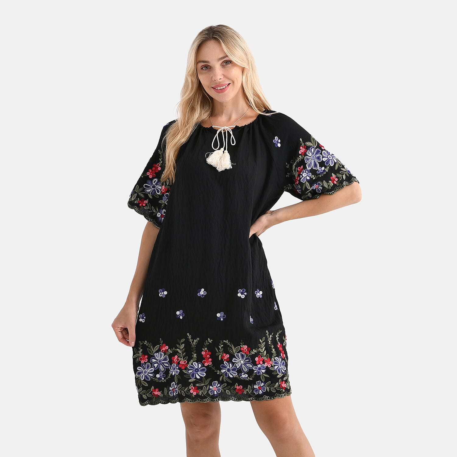 LA MAREY Cotton Blend Embroidered Dress