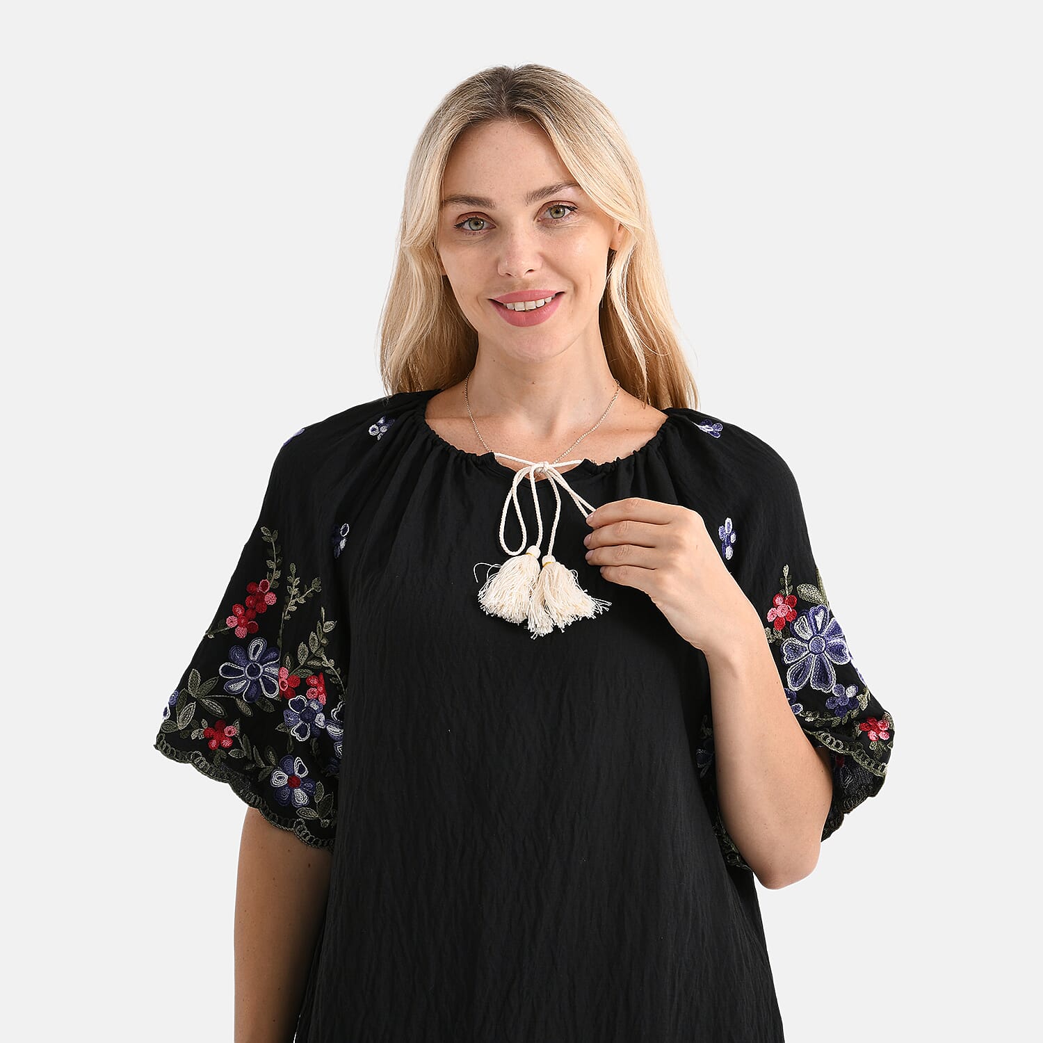 LA MAREY Cotton Blend Embroidered Dress (Size L-XL, 16 to 20) - Black LA MAREY Cotton Blend Embroidered Dress (Size L-XL, 16 to 20) - Black