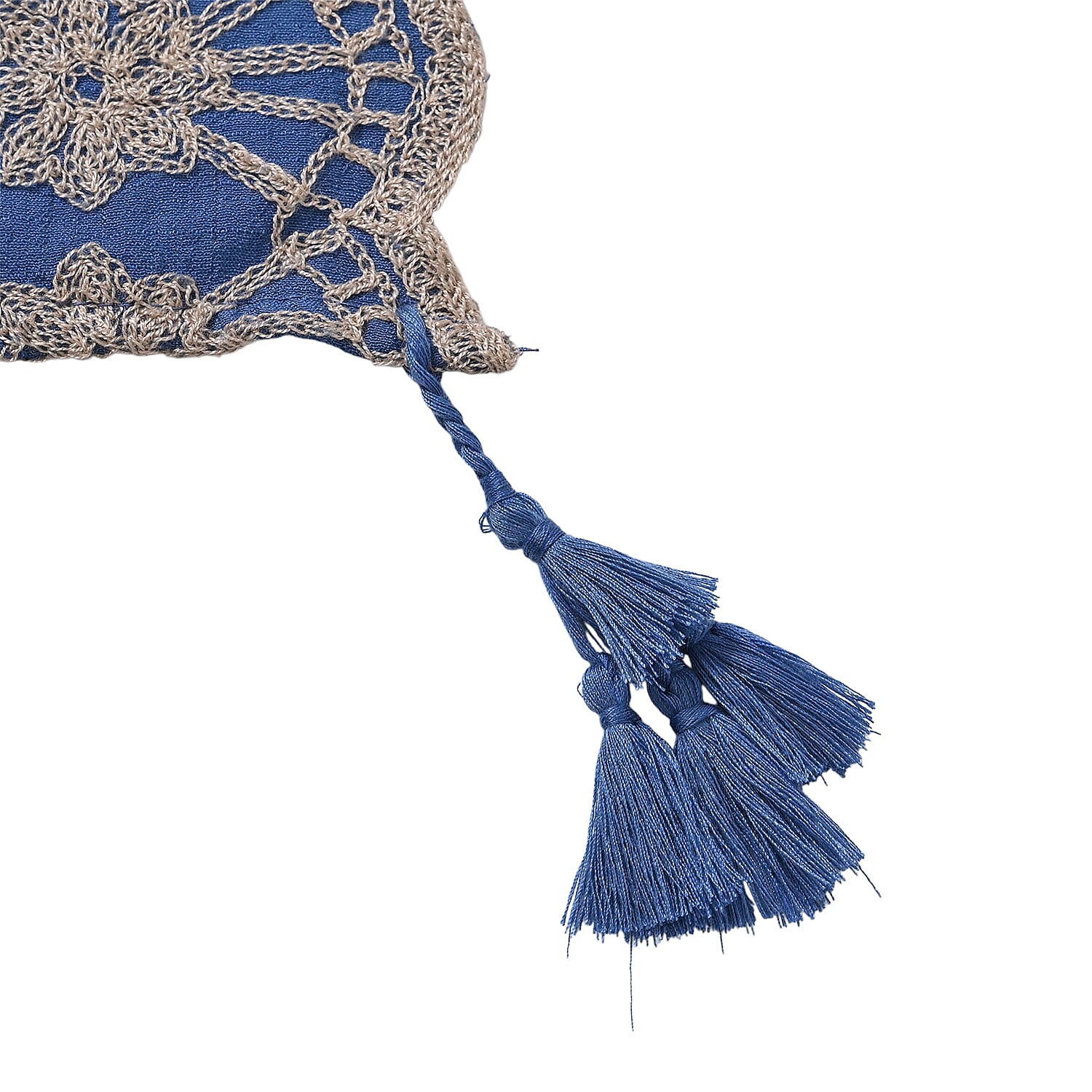 La Marey Cotton Blend Floral Pattern Embroidered Sarong Scarf with Tassels (Size 180x67cm) - Blue