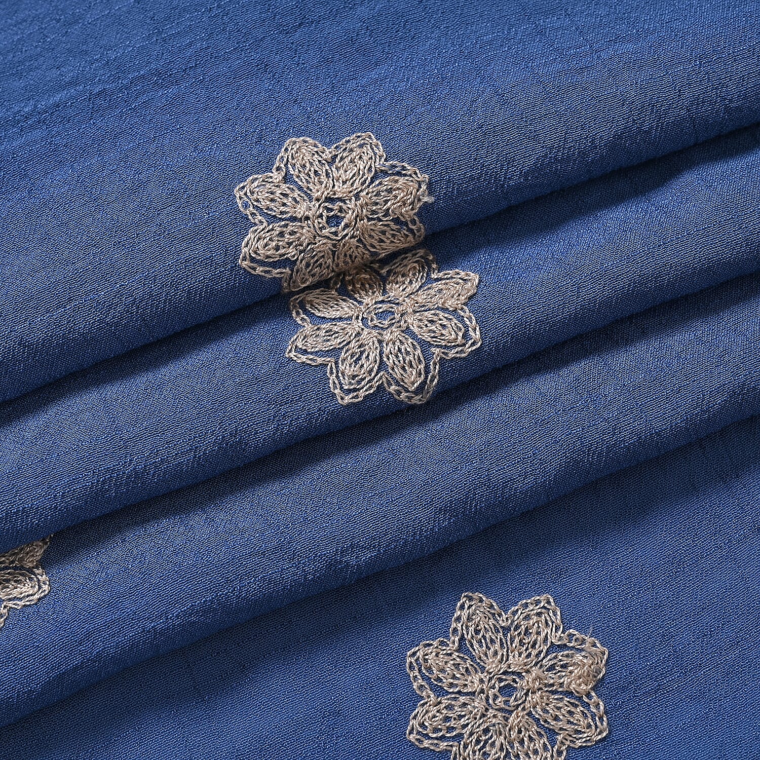 La Marey Cotton Blend Floral Pattern Embroidered Sarong Scarf with Tassels (Size 180x67cm) - Blue