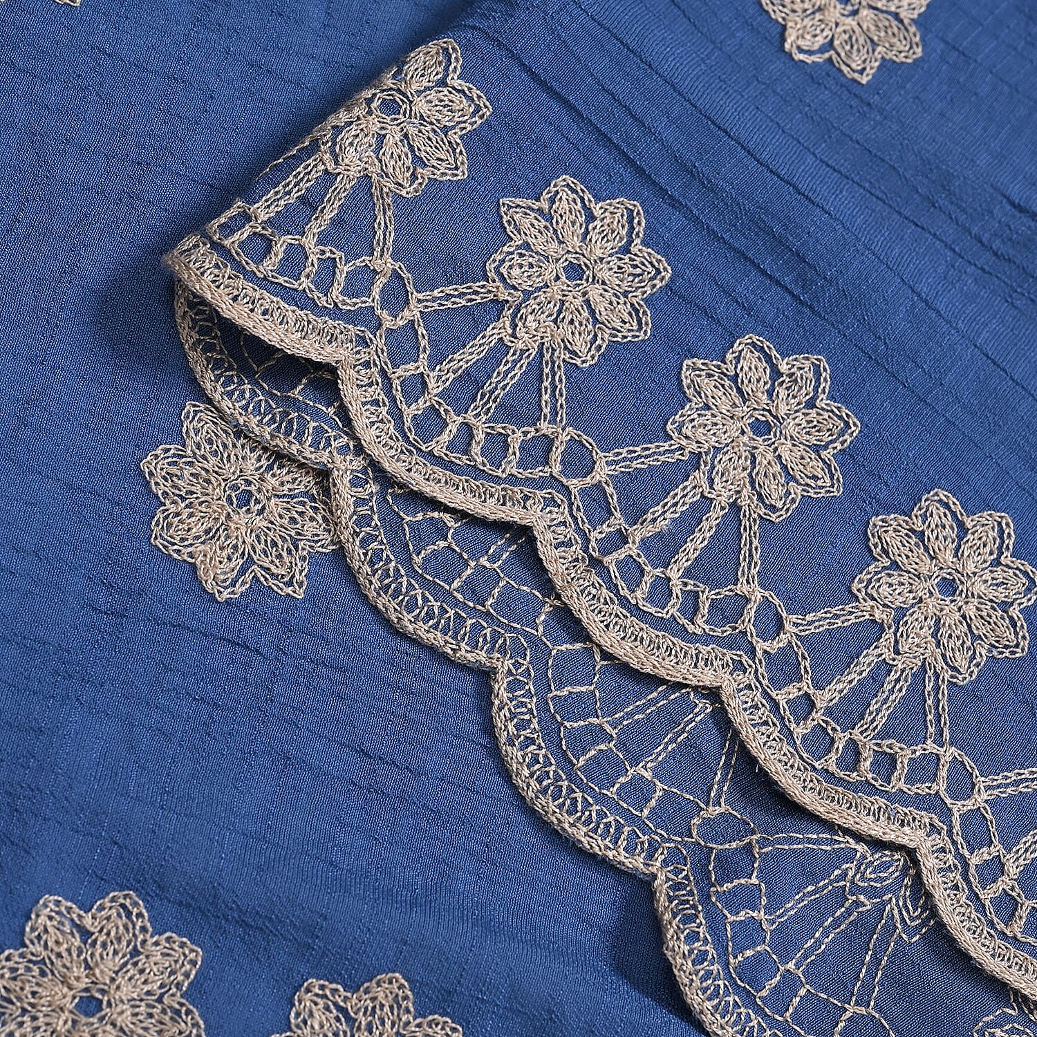 La Marey Cotton Blend Floral Pattern Embroidered Sarong Scarf with Tassels (Size 180x67cm) - Blue