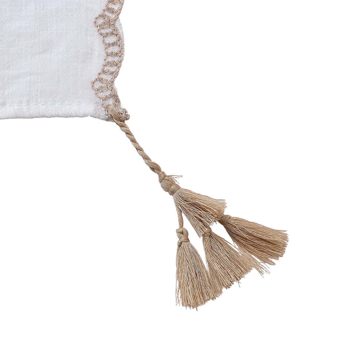 La Marey Cotton Blend Feather Pattern Embroidered Sarong Scarf with Tassels (Size 180x67cm) - White