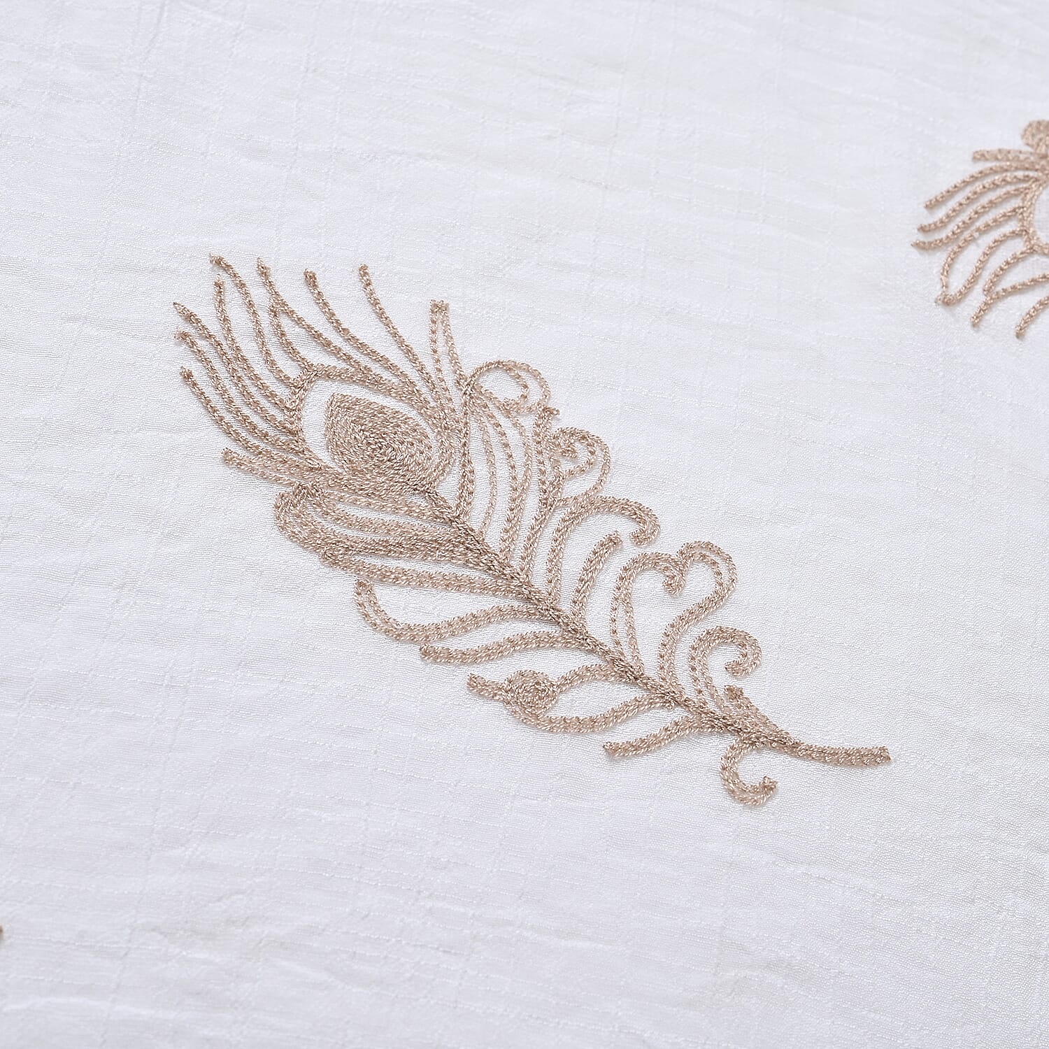 La Marey Cotton Blend Feather Pattern Embroidered Sarong Scarf with Tassels (Size 180x67cm) - White