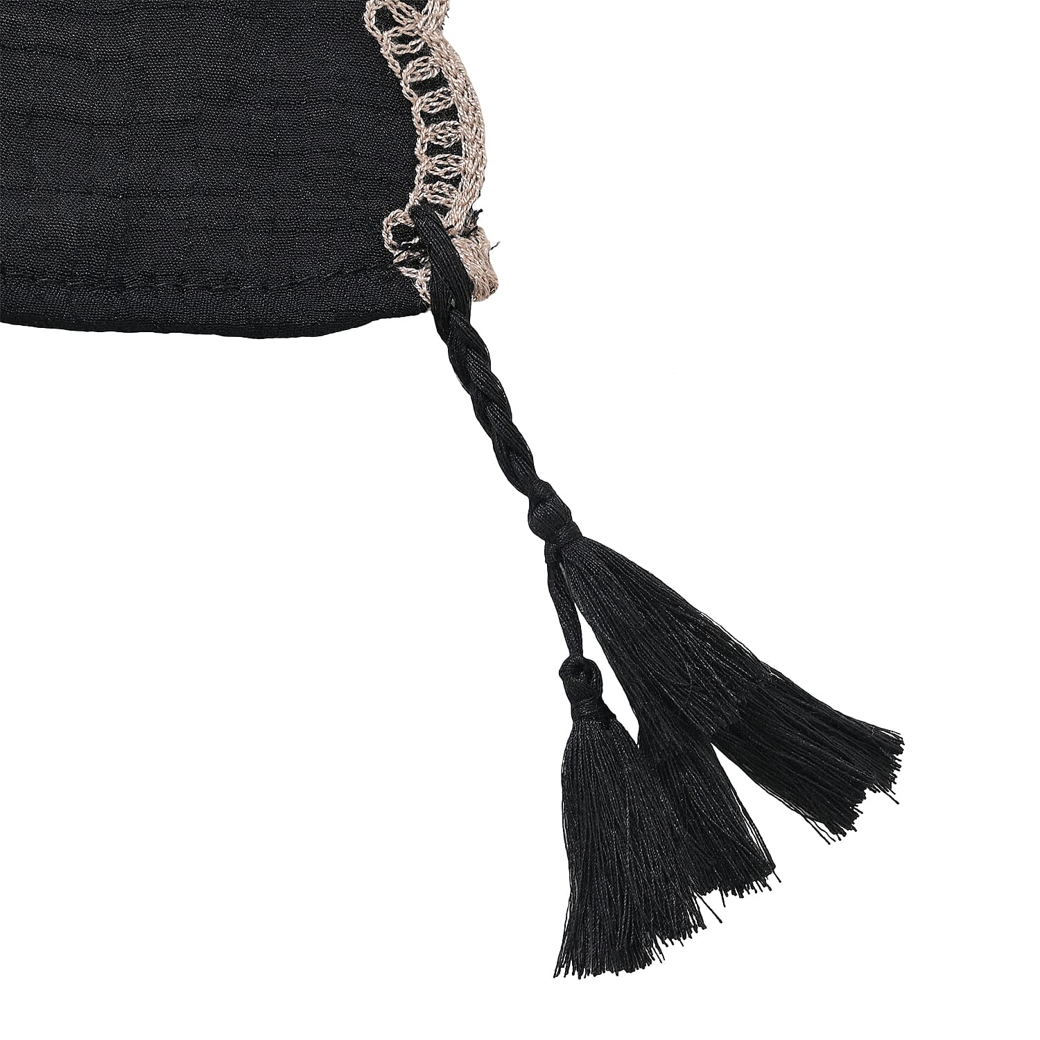 La Marey Cotton Blend Vine & Leaf Pattern Embroidered Sarong Scarf with Tassels (Size 180x67cm) - Black