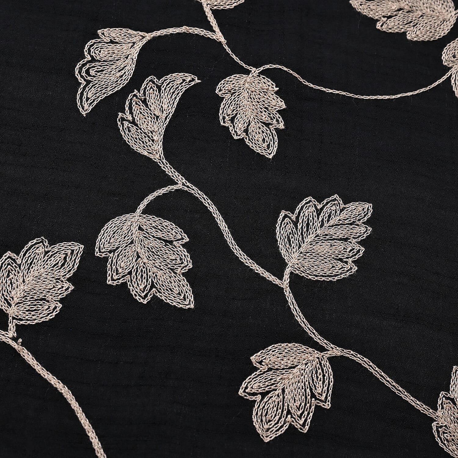 La Marey Cotton Blend Vine & Leaf Pattern Embroidered Sarong Scarf with Tassels (Size 180x67cm) - Black