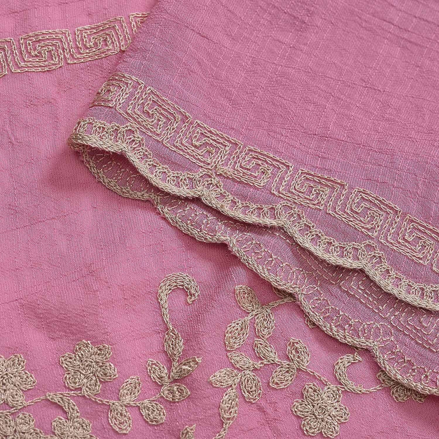 La Marey Cotton Blend Vine & Floral Pattern Embroidered Sarong Scarf with Tassels (Size 180x67cm) - Blue