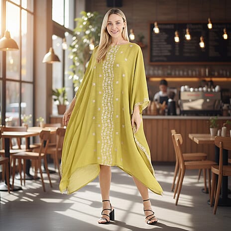 La Marey Elegant Bohemian Style Embroidery Kaftan Dress (One Size) - Yellow