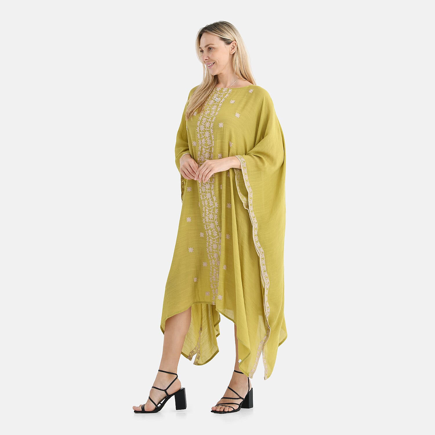La Marey Elegant Bohemian Style Embroidery Kaftan Dress (One Size) - Yellow