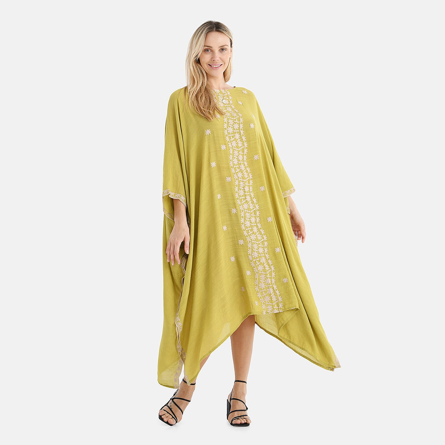 La Marey Elegant Bohemian Style Embroidery Kaftan Dress (One Size) - Yellow