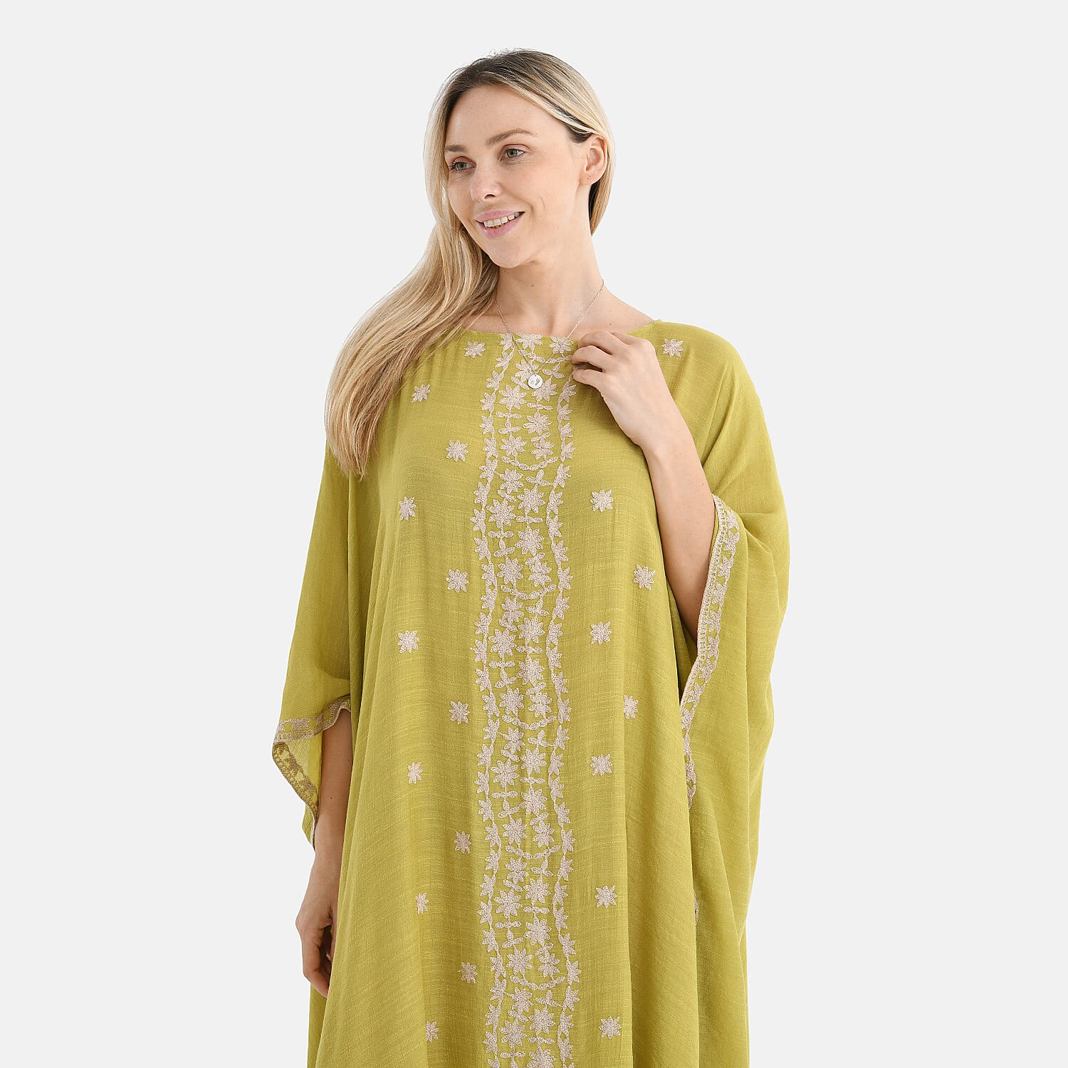 La Marey Elegant Bohemian Style Embroidery Kaftan Dress (One Size) - Yellow