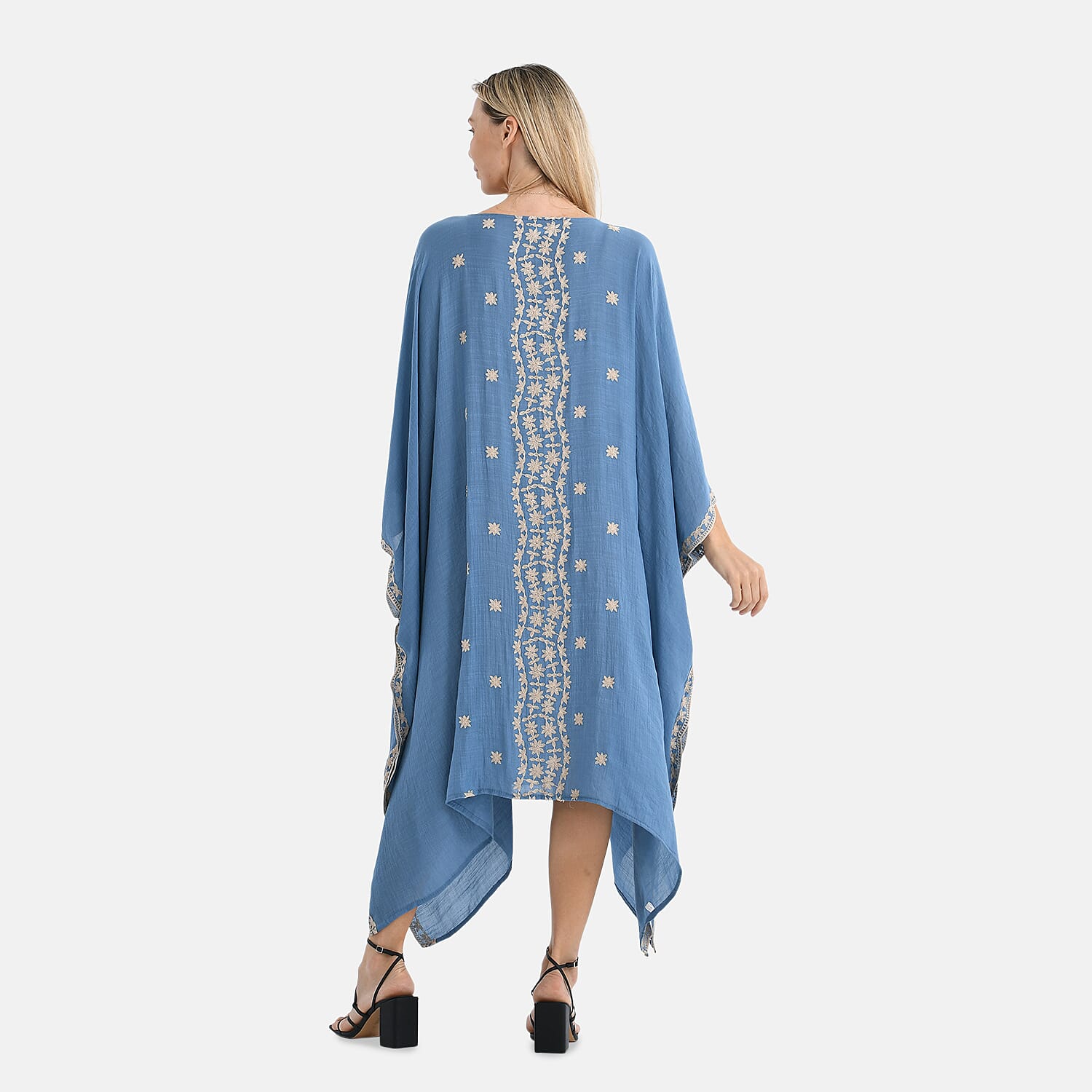 La Marey Elegant Bohemian Style Embroidery Kaftan Dress (One Size) - Blue