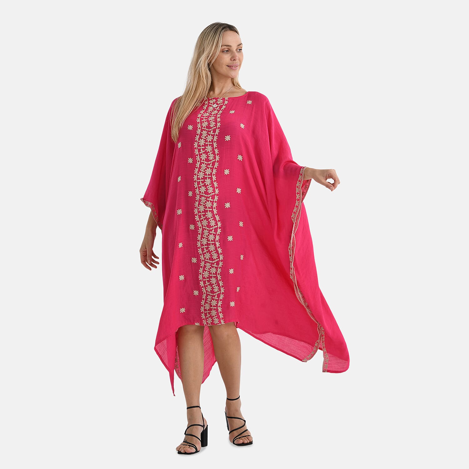 La Marey Elegant Bohemian Style Embroidery Kaftan Dress (One Size) - Pink