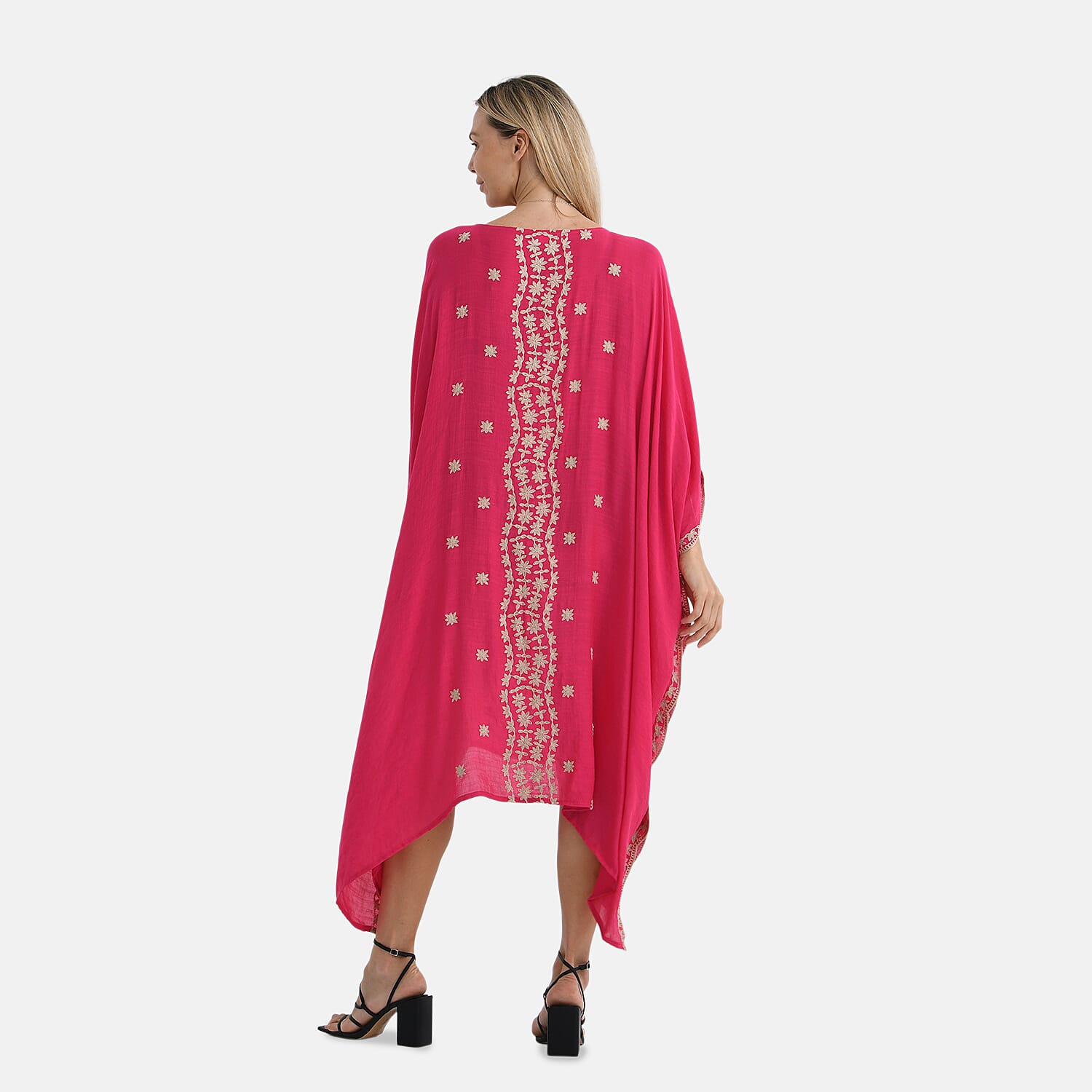 La Marey Elegant Bohemian Style Embroidery Kaftan Dress (One Size) - Pink