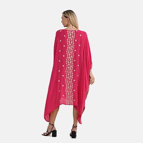La Marey Elegant Bohemian Style Embroidery Kaftan Dress (One Size) - Pink