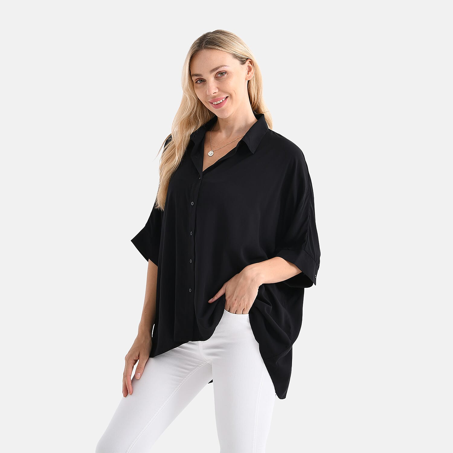 LA MAREY Womens Viscose Relaxed Fit Button Down Shirt 