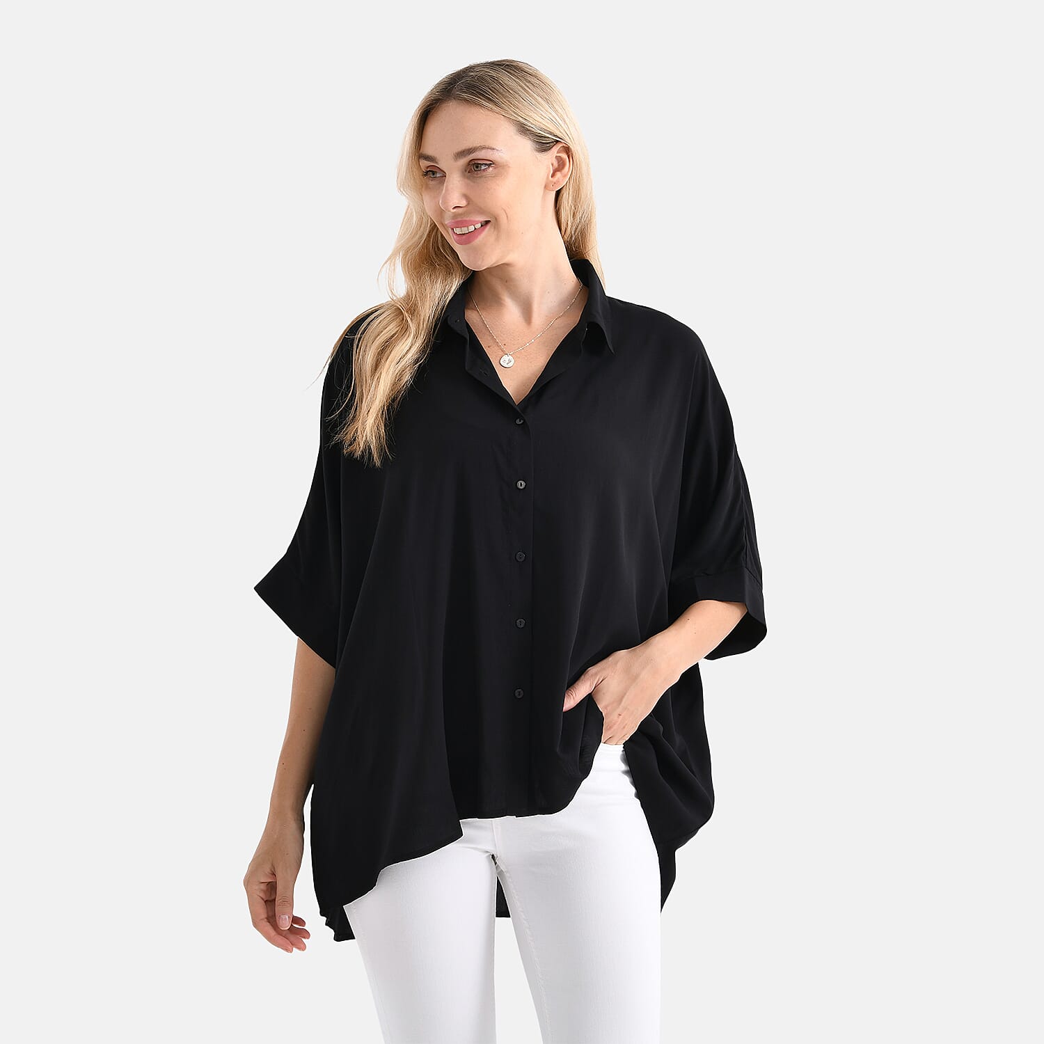 LA MAREY Womens Viscose Relaxed Fit Button Down Shirt 