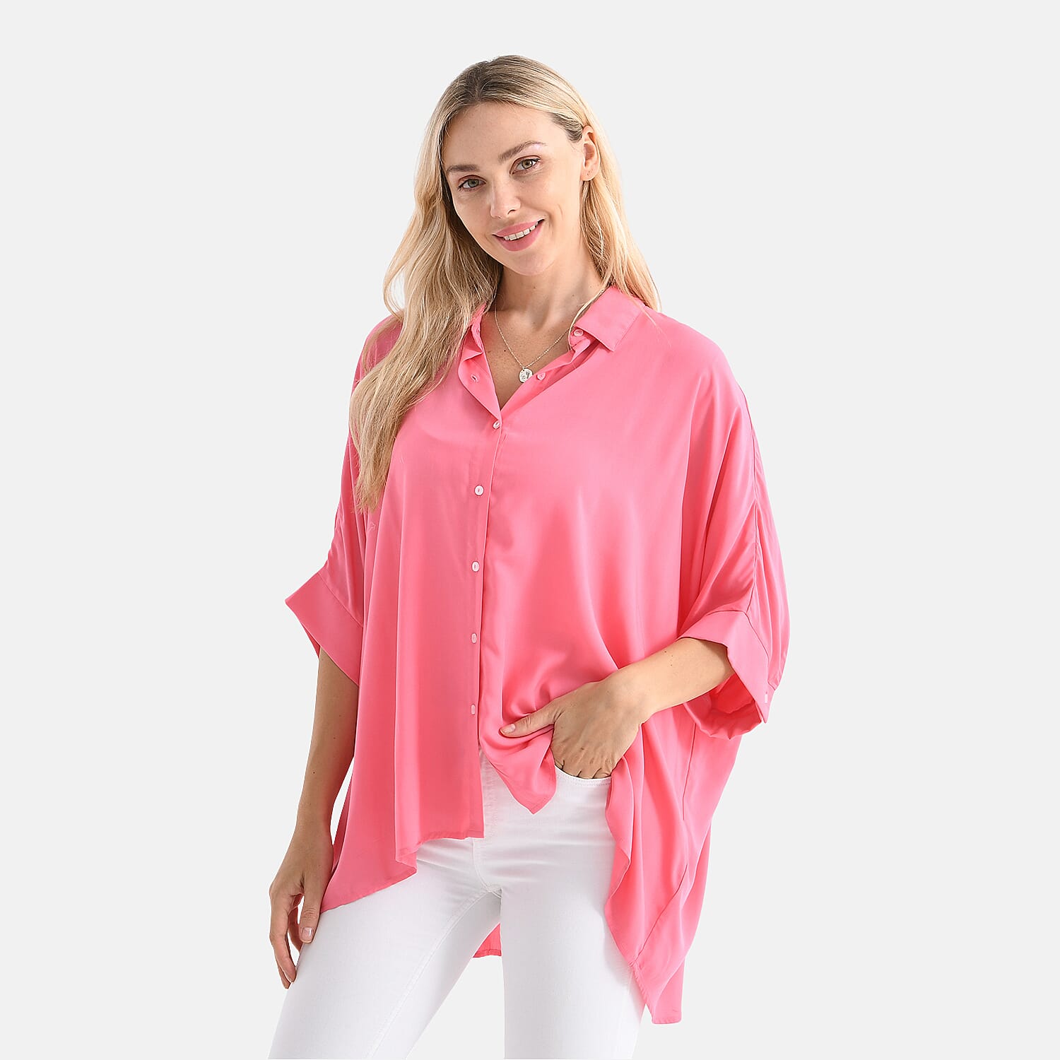 LA MAREY Womens Viscose Relaxed Fit Button Down Shirt 