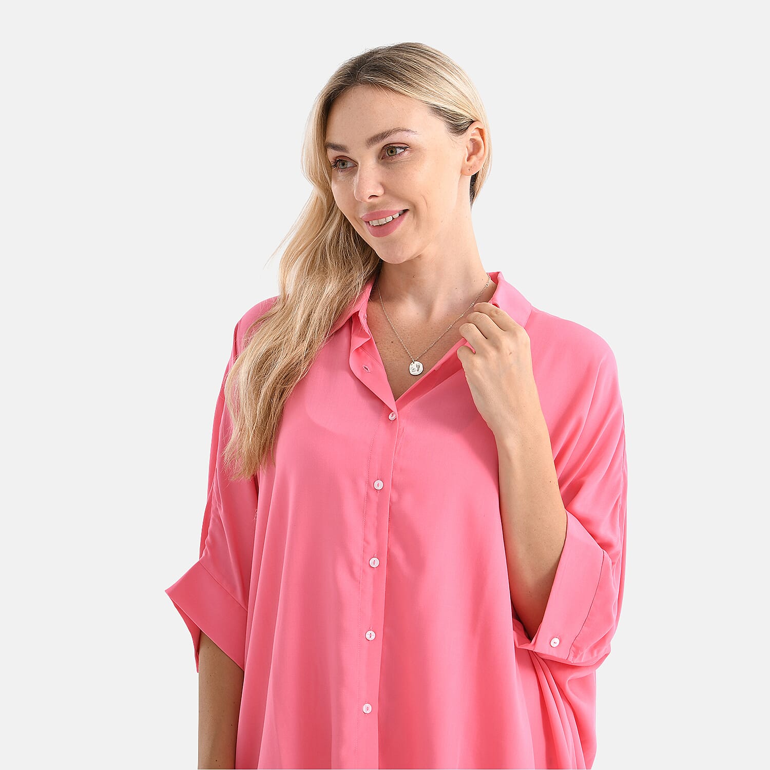LA MAREY Womens Viscose Relaxed Fit Button Down Shirt 