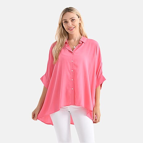 LA MAREY Womens Viscose Relaxed Fit Button Down Shirt (Size - 18 to 24) - Pink