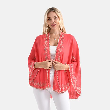 La Marey Stylish Embroidery Short Kimono (One Size) - Pink