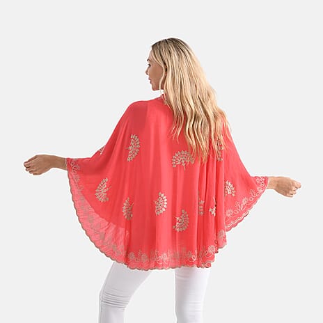 La Marey Stylish Embroidery Short Kimono (One Size) - Pink