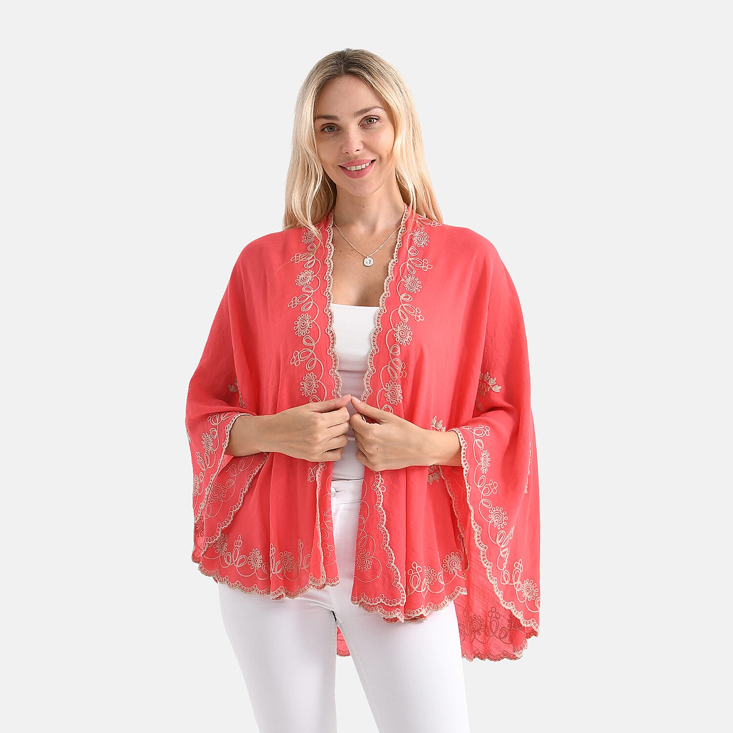 La Marey Stylish Embroidery Short Kimono (One Size) - Pink