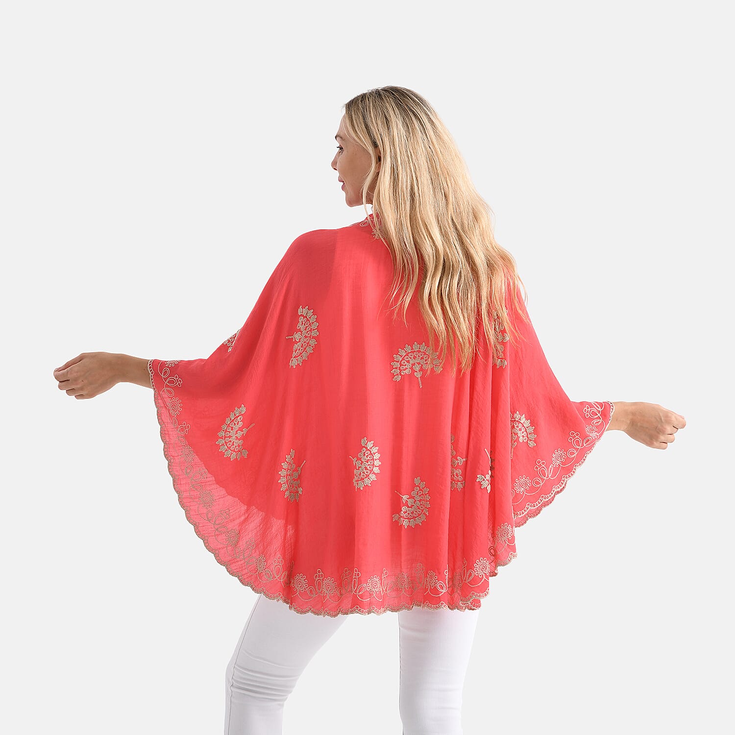 La Marey Stylish Embroidery Short Kimono (One Size) - Pink