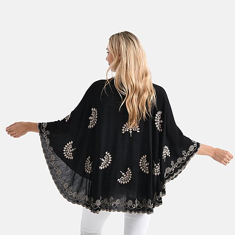 La Marey Stylish Embroidery Short Kimono (One Size) - Black