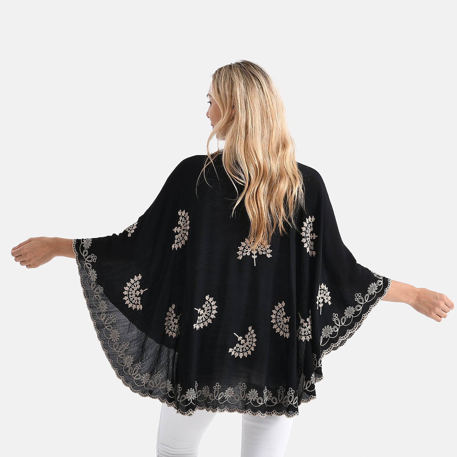 La Marey Stylish Embroidery Short Kimono (One Size) - Black