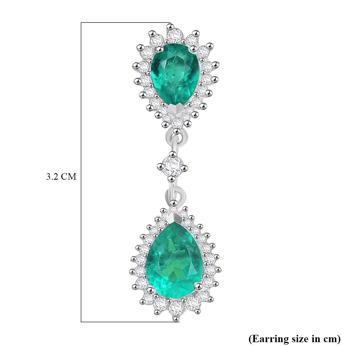 Emeraldine Triplet Quartz & White Zircon Dangling Earring with Push Back in Rhodium Overlay Sterling Silver 5.29 Ct. Emeraldine Triplet Quartz & White Zircon Dangling Earring with Push Back in Rhodium Overlay Sterling Silver 5.29 Ct.