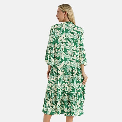 - Maisi Womens Abstract Bohemian Pattern V-Neck Midi Dress (Size - XL) - Green