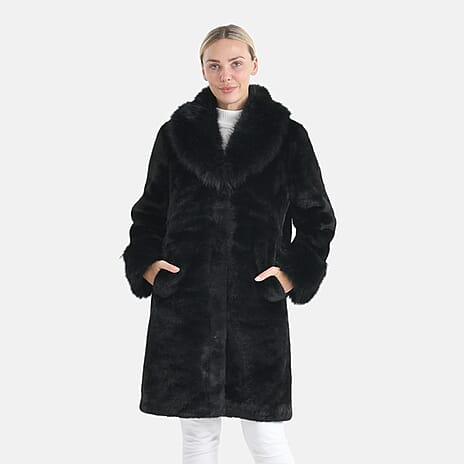- Maisi Premium Faux Fur Longline Coat (Size - L-XL) - Black