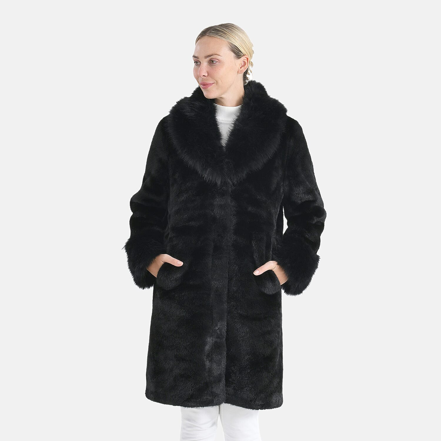 &Maisi Plush Faux Fur Longline Coat