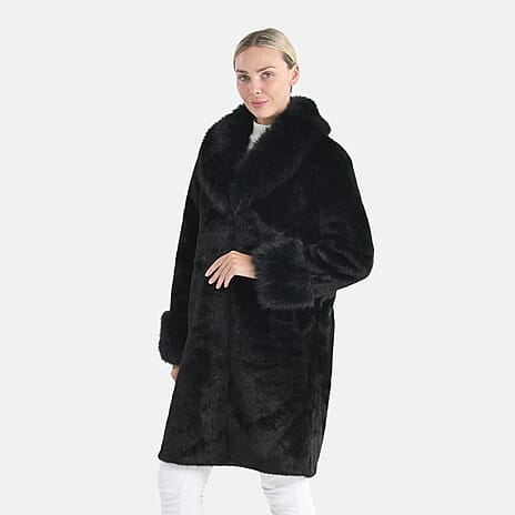 - Maisi Premium Faux Fur Longline Coat (Size - L-XL) - Black