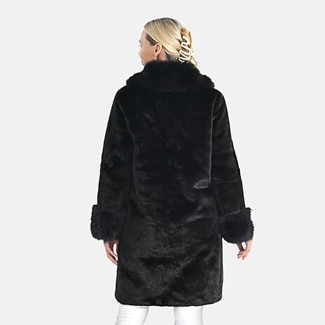 - Maisi Premium Faux Fur Longline Coat (Size - L-XL) - Black